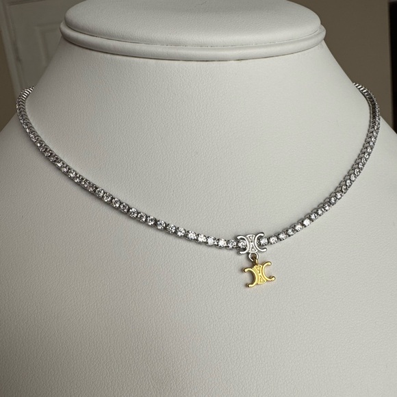 Upcycled Sparkly Silver Necklace with Gold Accent - Picture 1 of 2